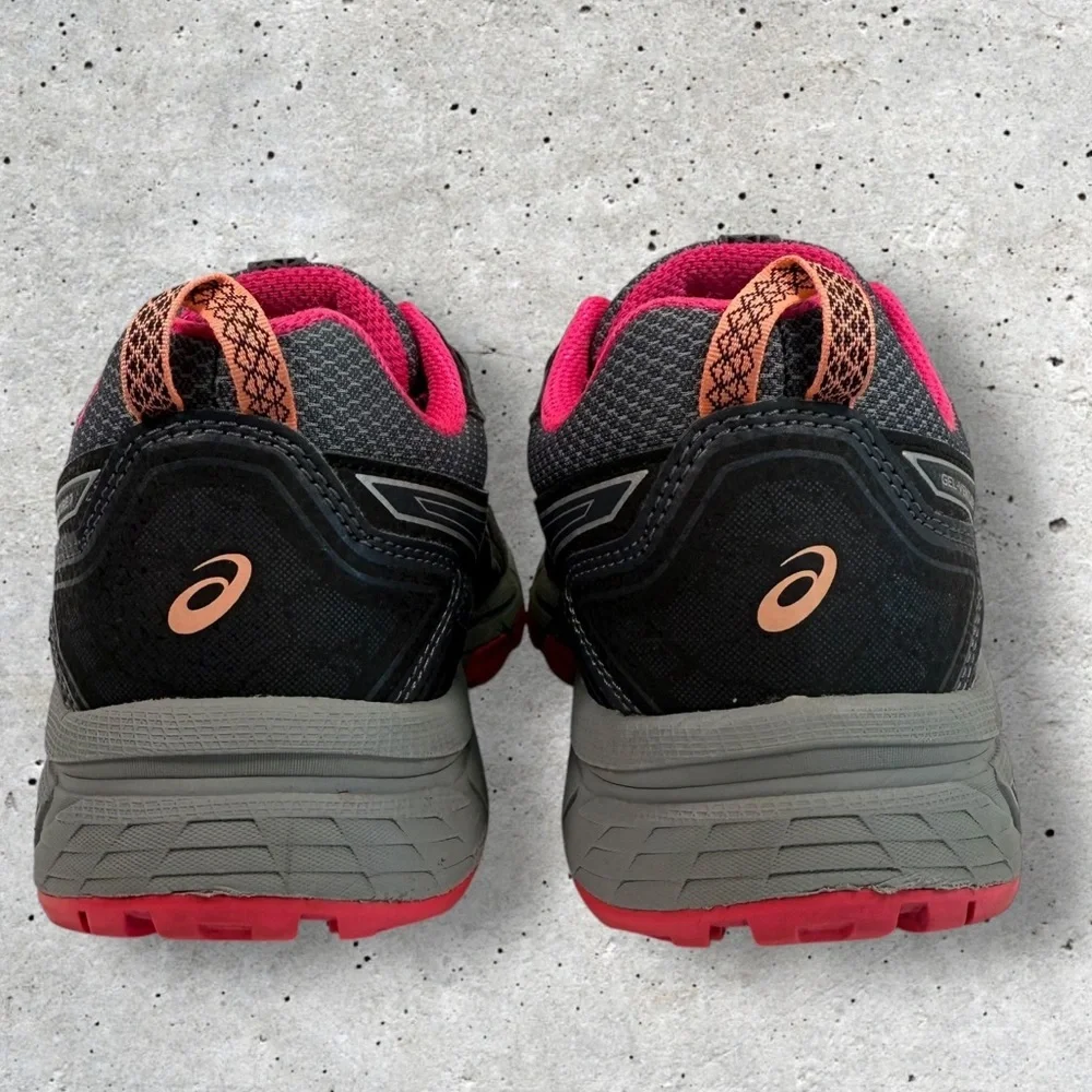Asics Women's Black Gray Pink Trail Running Shoes - Picture 3 of 7